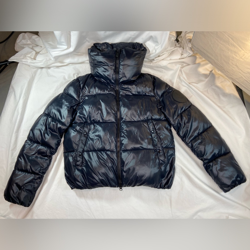 SAVE THE DUCK Ultra Light Black Shiny Logo Puffer Jacket Size Medium